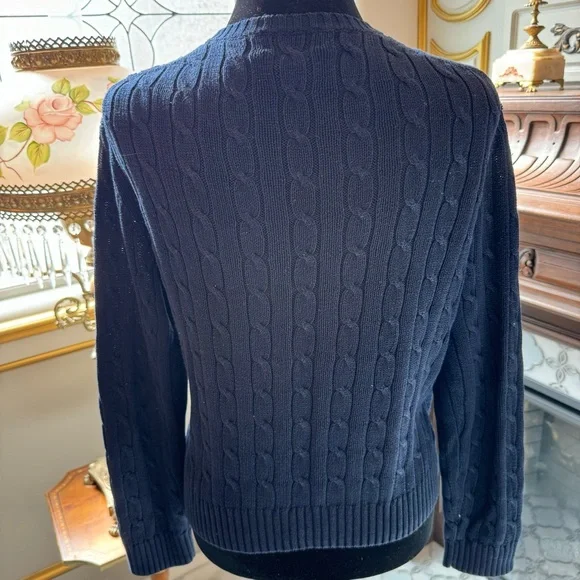 Navy blue Brooks Brothers 346 cable knit sweater - Picture 2 of 3